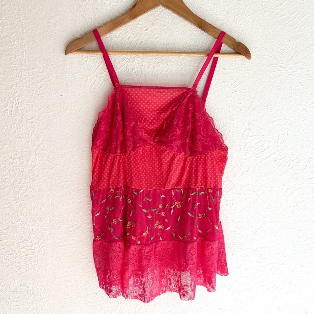 Y2K Victoria’s Secret Pink Mesh & Lace Embroidered Babydoll Cami Large